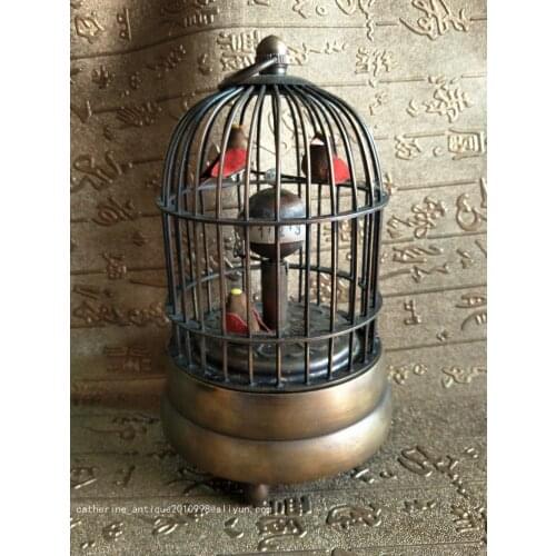 Rare Old Qing Dynasty royal clock \ mechanical watch, copper carved birdcage, can work,Bird three brothers,Free shipping