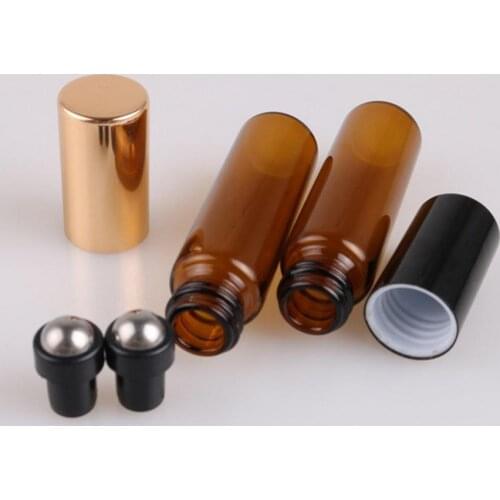 6PCS Amber Glass Bottle with Roller Ball Essential Oils Roll-on Bottles Travel Refillable Perfume Container 2/3/5/10ml