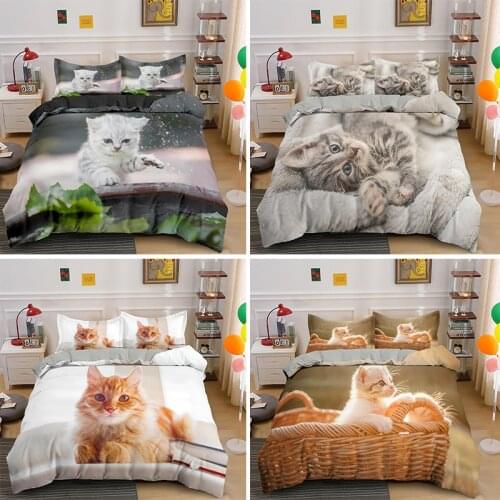 3D Baby Cat Bedding Set Lovely Animals Lover Duvet Cover With Pillowcase Quilt Covers Euro Size 2/3PCS Bedclothes Home Textile