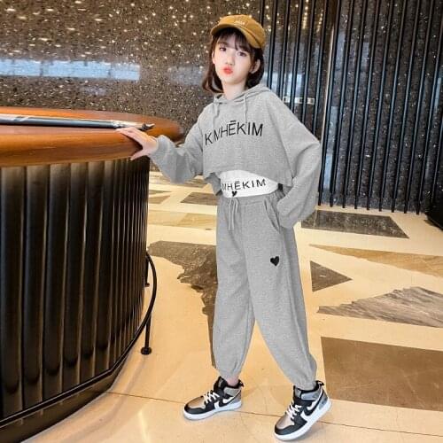 Girls Sets 2021 New Korean Version of the Big Children Clothing Spring and Autumn Sweater Leisure Sports Three-piece Suit