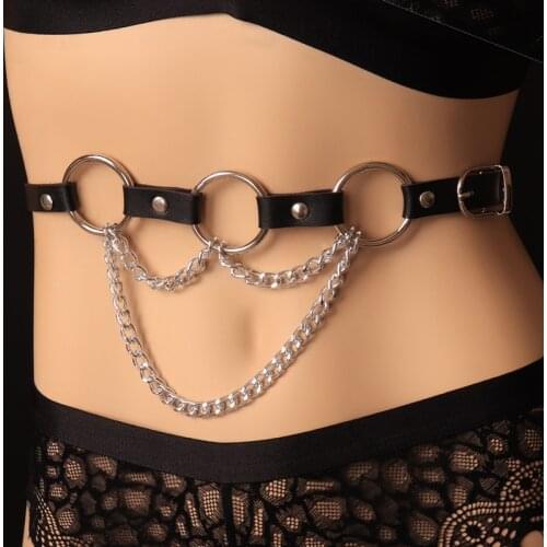 Leather Bondage Body Harness Chain Lingerie Women Sexy Waist Chain Suspender Belt Garter Stockings Punk Jewelry Cosplay Wear