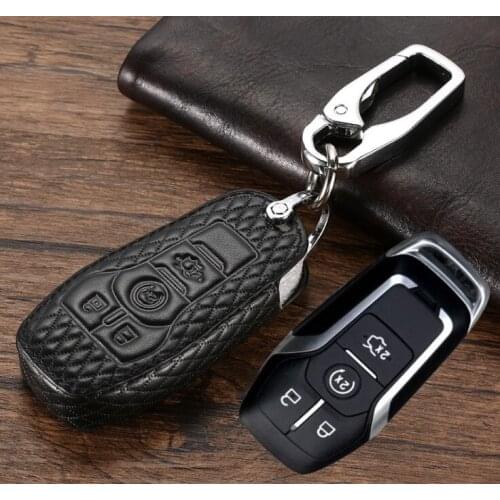 Car Leather Key Cover Wallet For FORD FUSION EXPLORER EDGE MUSTANG F-150 F150 MONDEO Limited Lincoln MKZ MKC 4 button KeyBag