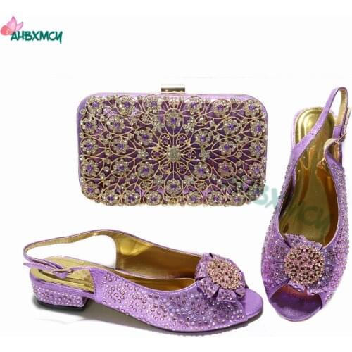 Elegant Style 2021 INS Hot Sale Italian Women Shoes Matching Bag in Light Purple Color Classics Comfortable Heels for Party