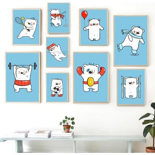 Bear Sports Boxing Tenni Skiing Football Diving Wall Art Canvas Painting Nordic Posters And Prints Wall Pictures Kids Room Decor