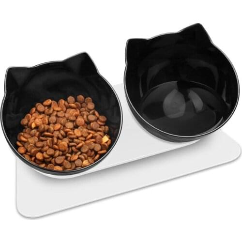 Elevated Cat Food Water Bowls with Raised Stand 15° Tilted Black Bowl for Cats and Small Dogs Double Cat Dog Feeder