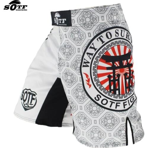 SOTF White Japanese Style Print Ferocious Roar Battle Fitness Shorts mma fight shorts Tiger Muay Thai boxing clothing pretorian