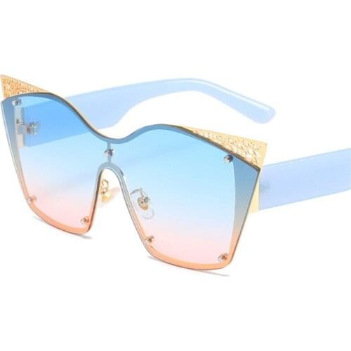 Retro Oversized Cat Eye Women Sunglasses Fashion One Piece Gradient Eyewear Metal Hollow Sun Glasses Men Shades UV400