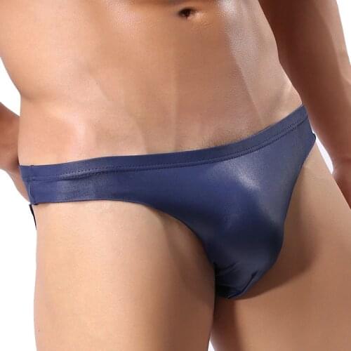 Mens Briefs Underwear Men Sexy U-convex Brief Jockstrap PU Leather Man Panties Erotic Show Gay Underpants Male Bikini Lingerie