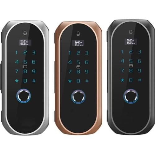 Glass door smart fingerprint lock electronic password push and pull two doors single door open-hole wiring office frameless