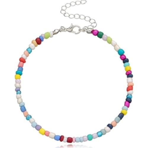 Bohemia Style Small Glass Beaded Anklet Multicolor Anklet Charm Anklet Sweet Anklet Jewelry for Women Girls 21.5cm Long