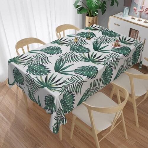 Green Leave With Flowers Tablecloth Printing Waterproof Rectangular Table Cover Dining-Coffee-Placemat Tables Party Decoration