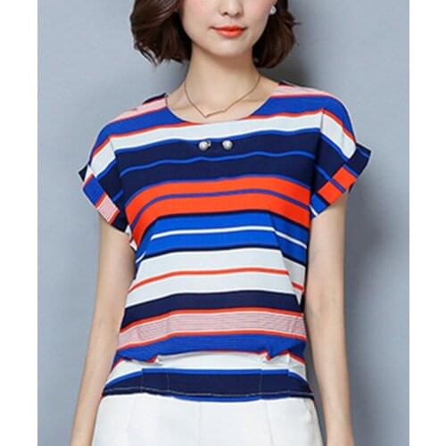 Women Blouses Fashion Tops Casual Summer Short Sleeve Womens Party Blouse Leisure Shirt Blue Red Blusas Plus Size Blusa Feminina
