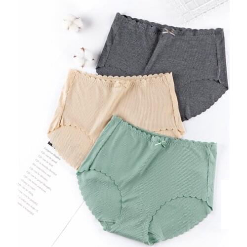 Womens Cotton Briefs Ultra-thin Modal High Waist Seamless Panties Large Sizes Sexy Bow Cotton Panties Plus Size Underwear