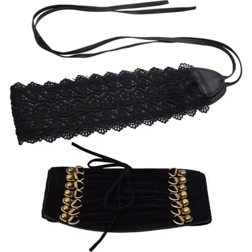 2PCS Womens Rivet Elastic Buckle Wide Waist Belt With Women Lace Waist Belt Soft Faux Leather Boho Accessories