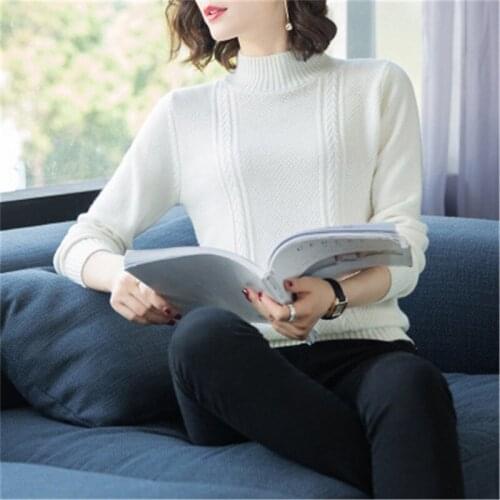 New arrival pure goat cashmere solid twisted knit women half high collar short pullover sweater black 4color M-XL