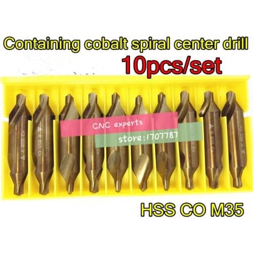 1.0/1.5/2.0/2.5/3.0/4.0/5.0mm 10pcs HSS CO M35 60degrees Containing cobalt spiral center drill Processing of stainless steel etc