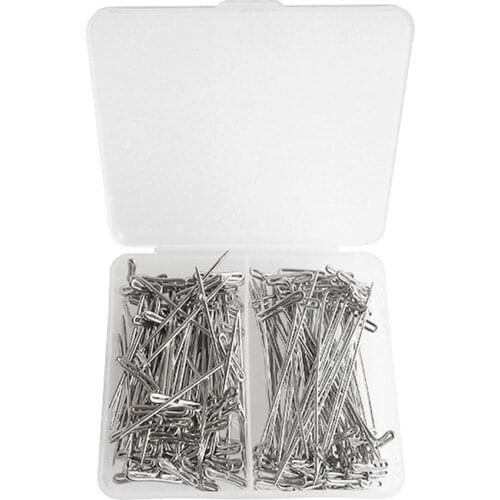 100 Pieces Mixed Sizes Steel Wig T-Pins With Plastic Stroage Box 54mm & 45mm