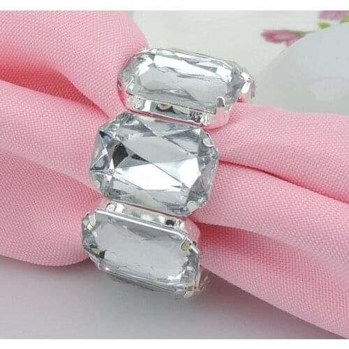 12pcs Silver Rectangle Crystals Rhinestones Napkin Ring Serviette Buckle Holder For Wedding Banquet Dinner Decoration