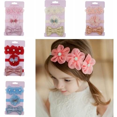 3Pcs Baby Elastic Flower Headband Bows Headbands Hair Girls Bebe Bowknot Hairband Toddler Infants Accessories Photography Props