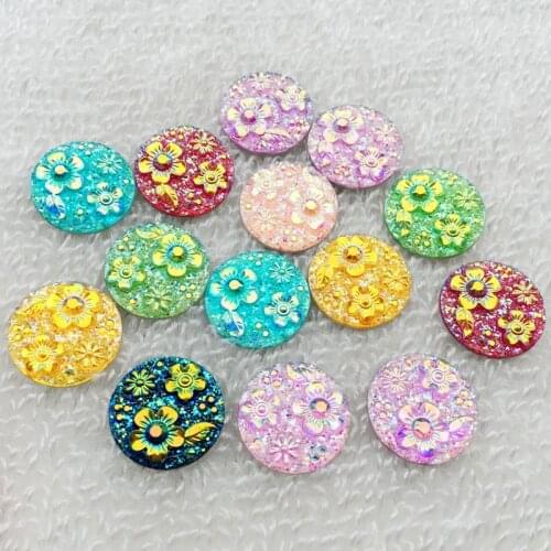 30pcs 16mm AB Color Resin Rhinestones Flat Back Round flower Gems Button For Clothes Dress Crafts Garment decoration-A65