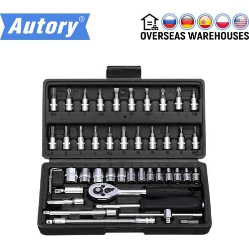 46PCS Car Repair Combination Suit Disassembly Repair Tool Screwdriver Socket Screw Head Connector Slider Quick Release Wrench