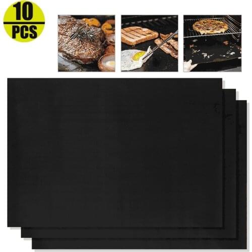 10PCS Non-stick BBQ Grill Mat 40*33cm Baking Mat Cooking Grilling Sheet Heat Resistance Easily Cleaned Kitchen For Party