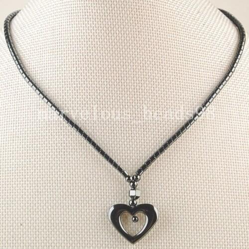 Free shipping Fashion Jewelry Black Non-Magnetic Hematite Heart Pendant Necklace 1Pcs G6227