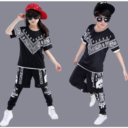 Children 100% Cotton Short Sleeved Hip Hop Hip-Hop Ds Jazz Dance Costumes Clothes T Shirt Leotard Harem Pants