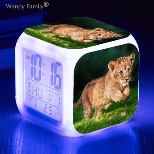 Very Cute Little Lion Alarm Clock For Childrens Christmas Gift Big screen Multifunction LED Digital Color Changing Alarm Clock