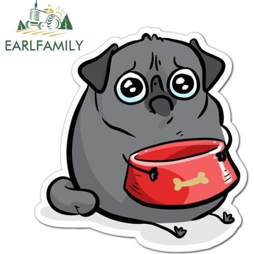 EARLFAMILY 13cm x 12.3cm For Sad Hungry Black Pug Graffiti Car Sticker Car Door Protector Decal Waterproof Vinyl Wrap Decor