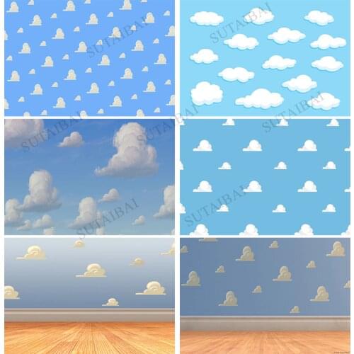 Baby Shower Background Birthday Party Backdrop Story Photography Banner Blue Sky Cloud Toy Poster Cake Table Decors Wallpaper
