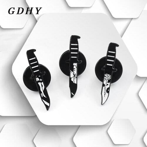 GDHY Gothic Black Dagger Knife Brooch White Rose,Womens Legs,Kissing Lovers Cartoon Pins Badge Lapel Halloween Jewelry