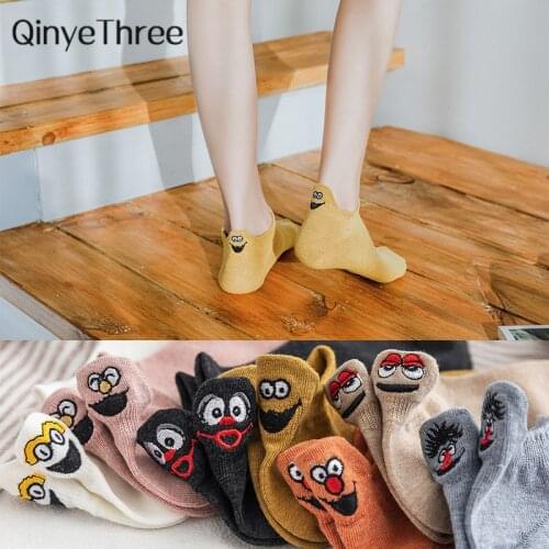 Kawaii Embroidered Expression Women Socks Happy Fashion Ankle Funny Socks Women Cotton Summer 1 Pair Candy Color Dropship