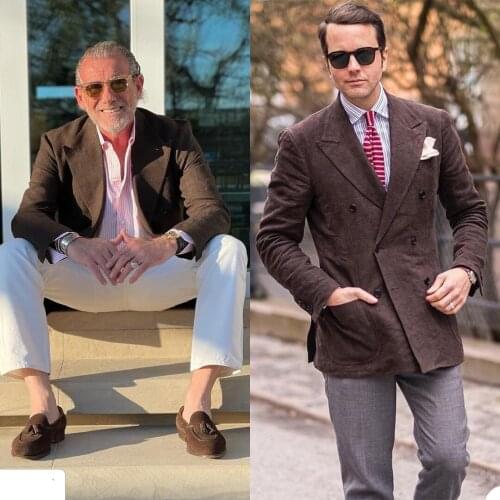 Classic Vintage Men Tuxedos England Style Double Breasted Retro Blazer Suits Custom Made Male 1 Piece Set