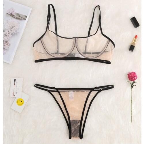 New Sexy Womens Underwear Lingerie Transparent Bra Low Cup Lace Underwear Set Lenceria Sexy Lingerie Set Bra And Panty Set