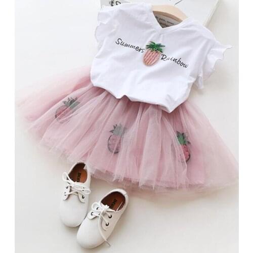 Girl Sequin clothing set children 2 pc set kids cotton T-shirt+tutu skirt sets summer baby girl clothes for 2-8T toddler suit