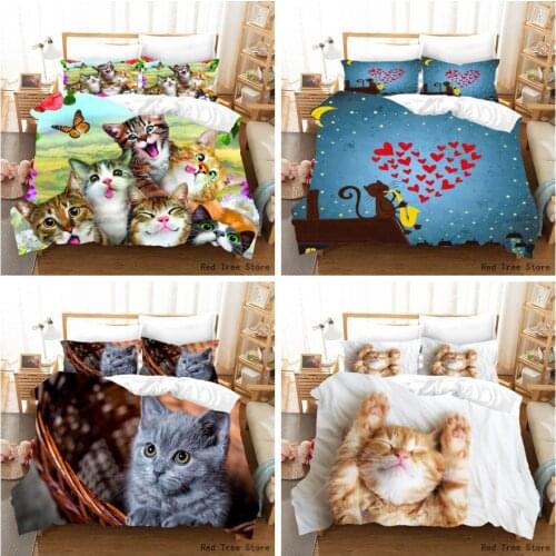 Comforter Bedding Sets Cute Cats and Butterfly Printing Bed cover 135*200cm Size Duvet cover Quilt 2/3 Piece kids Home Decor