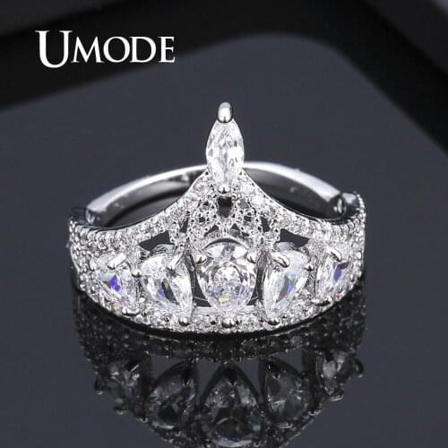 UMODE Colorful Cubic Zirconia Rings for Women Girls Pear Cut Crystal Crown Ring Wedding Rings Engagement Jewelry Gifts UR0593