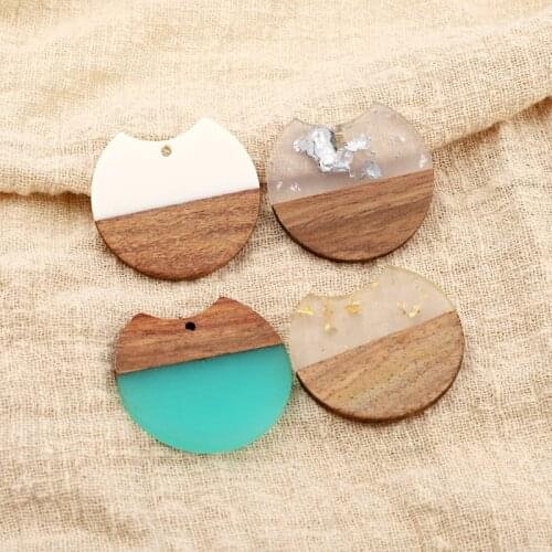 Creative Notch Circle Earrings Resin Charms Wood Pendant Findings Fashion Wood Dangle Drop Earring Handmade Jewelry Accssory
