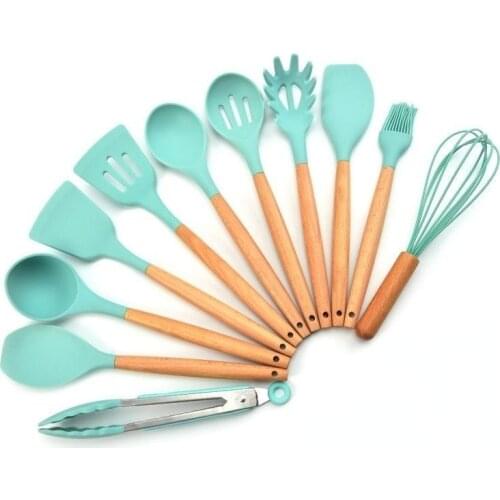 Cooking Tool Wooden Handle Silicone Spatula 11 Pieces Set Beech Wood Kitchenware Baking Sets