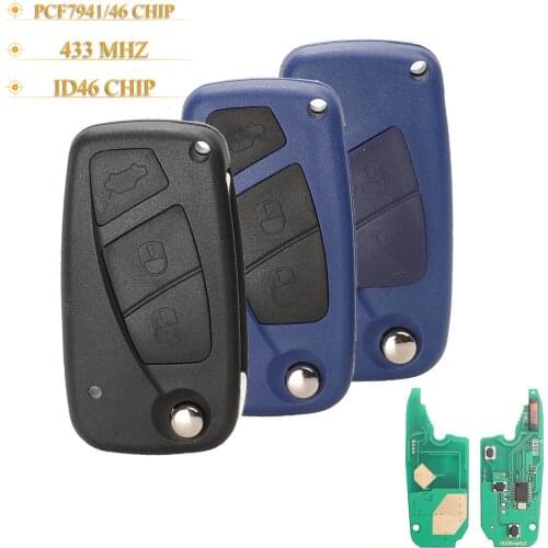 Kutery 2/3 Buttons Smart Remote Car Key Fob For Fiat 500 Punto Ducato Stilo Panda Bravo Fob ID46 PCF7946 / 7941 Chip 433Mhz