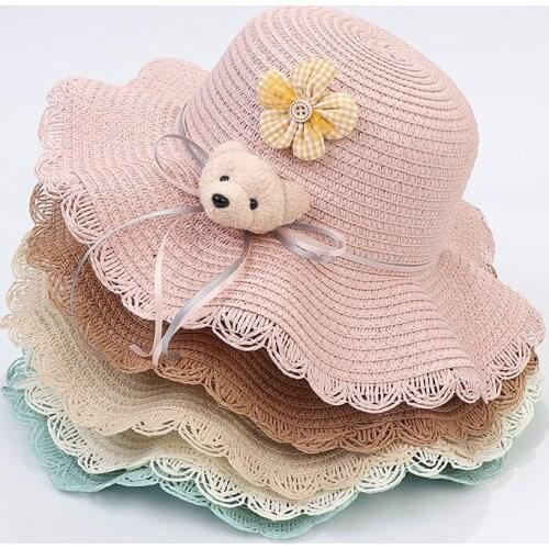 Summer New Childrens Sun Hats flower Boy Girl Outdoor Sunscreen Play Beach Hat Cartoon Flowers Wave Eaves Grass Hat Tide