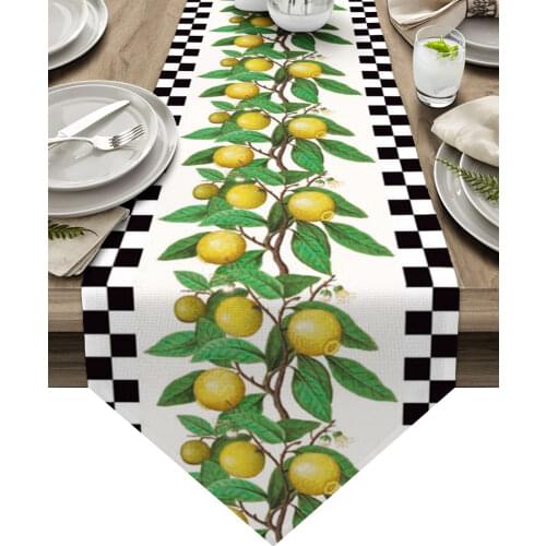 Lemon Fruit Retro Lattice Table Runners Kitchen Dining Tablecloths Wedding Party Table Decoration Table Runner