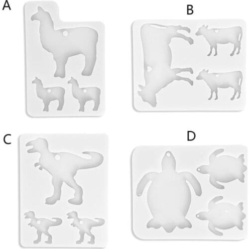 Mom Sheep Baby Lamb Alpaca Family Animal Keychain Silicone Mold with Hole Tortoise Cow Dinosaur Resin Mold Art Crafts