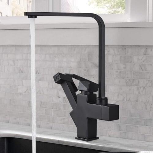 Matt Black Kitchen Faucet Pull Out Sprayer Single Handle Mixer Tap Sink Faucet 360 Rotation Kitchen Faucet Hot and Cold water