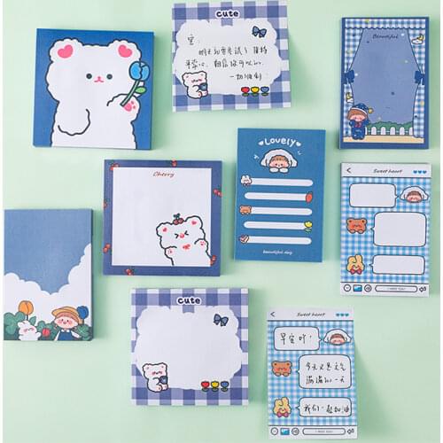 Blue series Bear Sticky Notes Notepad Sticky Notes Index Bookmarks Kawaii Stationery Stickers Schedule Paper School Supplies 80p