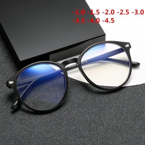 NYWOOH Anti Blue Light Round Eyeglasses Frames Women Men Finished Myopia Glasses Student Shortsighted Spectacle -1.0 to -4.5