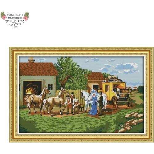 Joy Sunday F829 Free Shipping 14CT 11CT Counted and Stamped Home Decor On Their Journey Needlepoint Embroidery Cross Stitch Kits