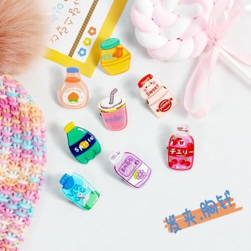 2021 Summer New Cute Small Little Cartoon Kawaii Hair Clip Fruit Juice Bottle Girl Hairpin Kids Brooch Accessories