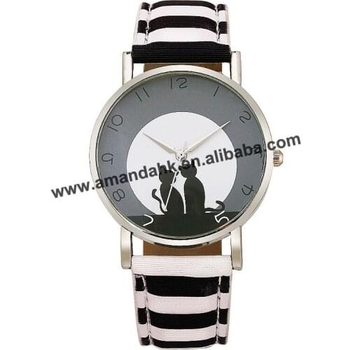Wholesale Big Dial Men Quartz Wrist Watch Hot Women Dress Watches Big Sale Men Zebra Silver Case Black Cat Watch